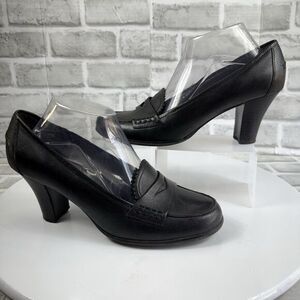 Markon Women's Size 9.5 Black Leather Classic Penny Loafer Heel Shoes